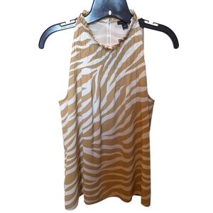 NWT Ann Taylor Neutral Zebra Print Shell Mock Neck Ruffle S